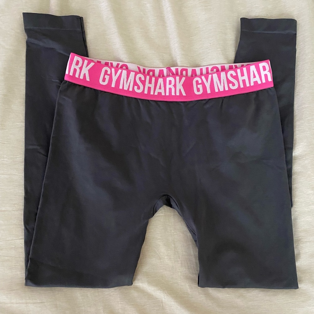 Gymshark Charcoal Leggings with Vibrant Pink Waistband